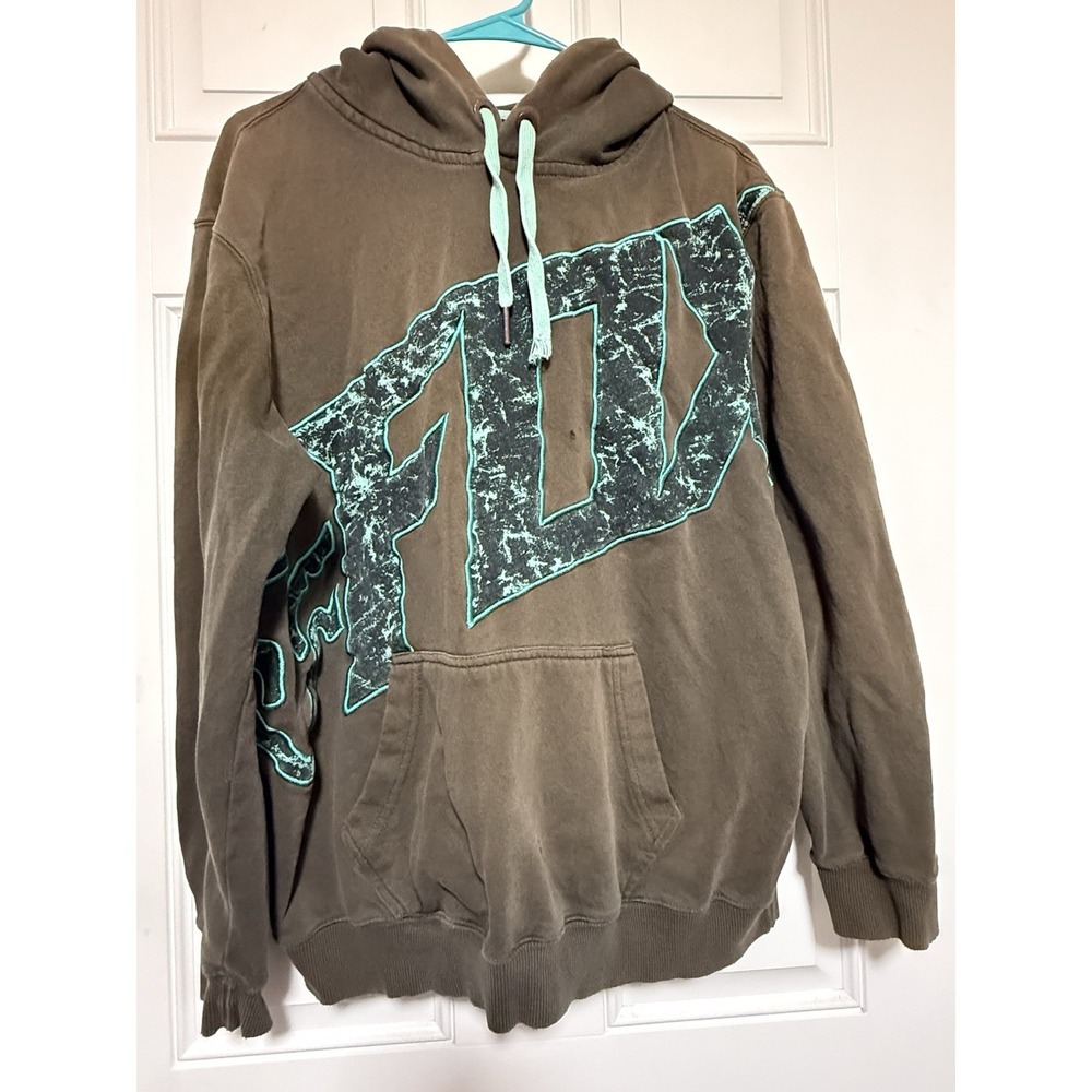 FOX HERITAGE Racing SLIM FIT HOODIE - SIZE‎ Large Grey & Teal/Blue Distressed